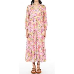 Banjanan Maxi Dress Estelle Pink Floral Long Sleeve 100% Cotton New size Large